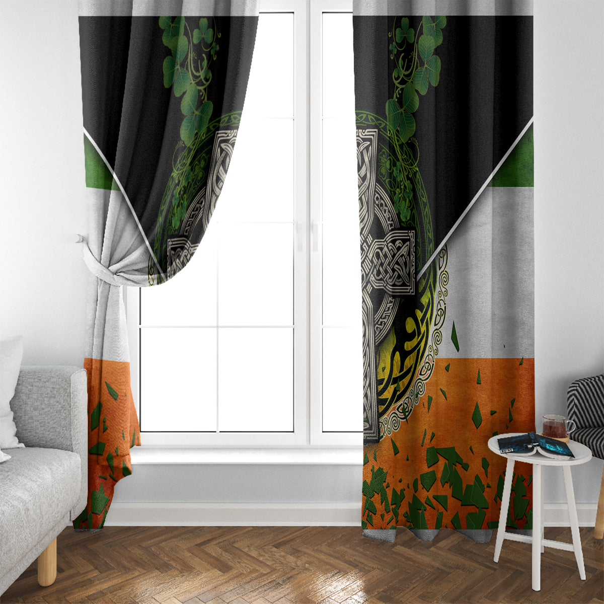 Irish Cross Mix With Shamrock Floral And Flag Window Curtain - Wonder Print Shop