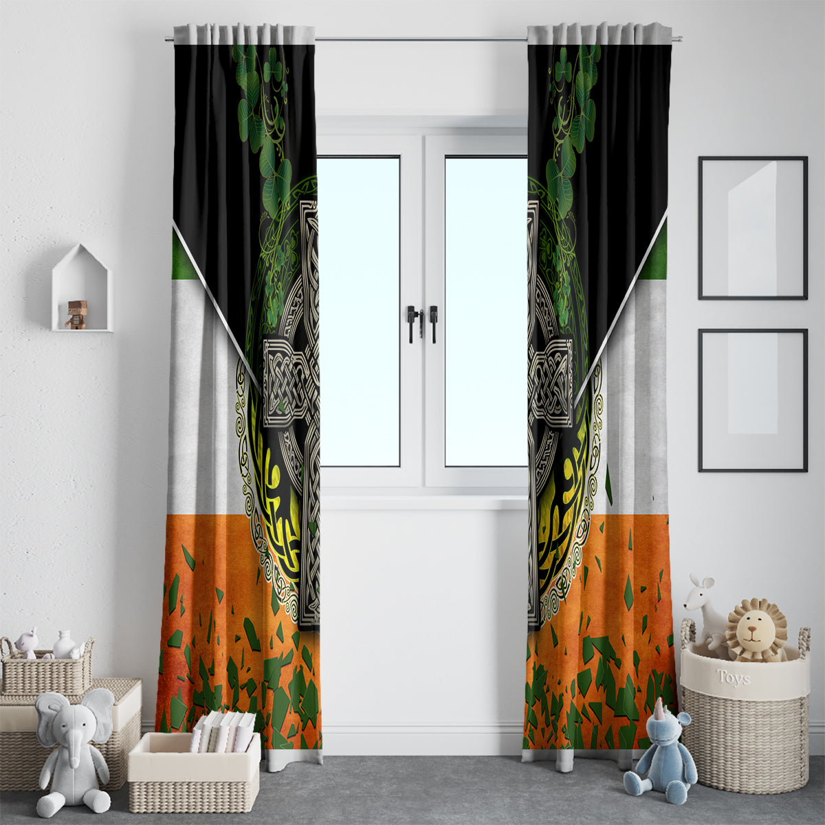 Irish Cross Mix With Shamrock Floral And Flag Window Curtain - Wonder Print Shop