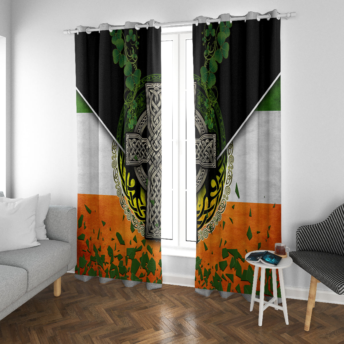 Irish Cross Mix With Shamrock Floral And Flag Window Curtain - Wonder Print Shop
