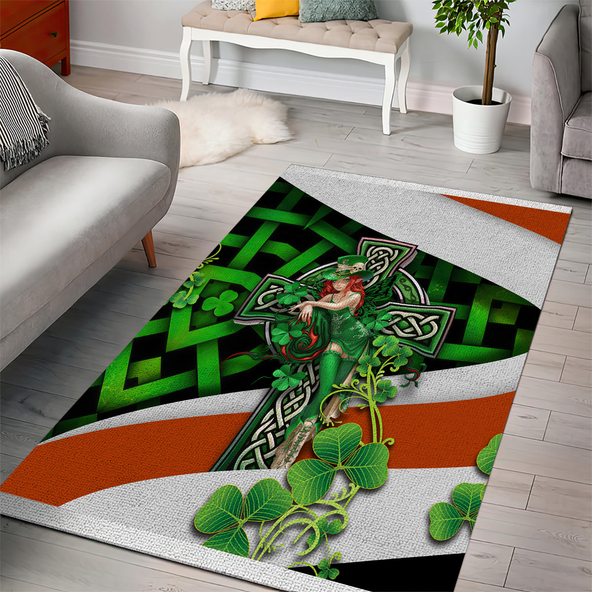 Patrick Day - Irish Cross - Lucky Girl Area Rug - Wonder Print Shop