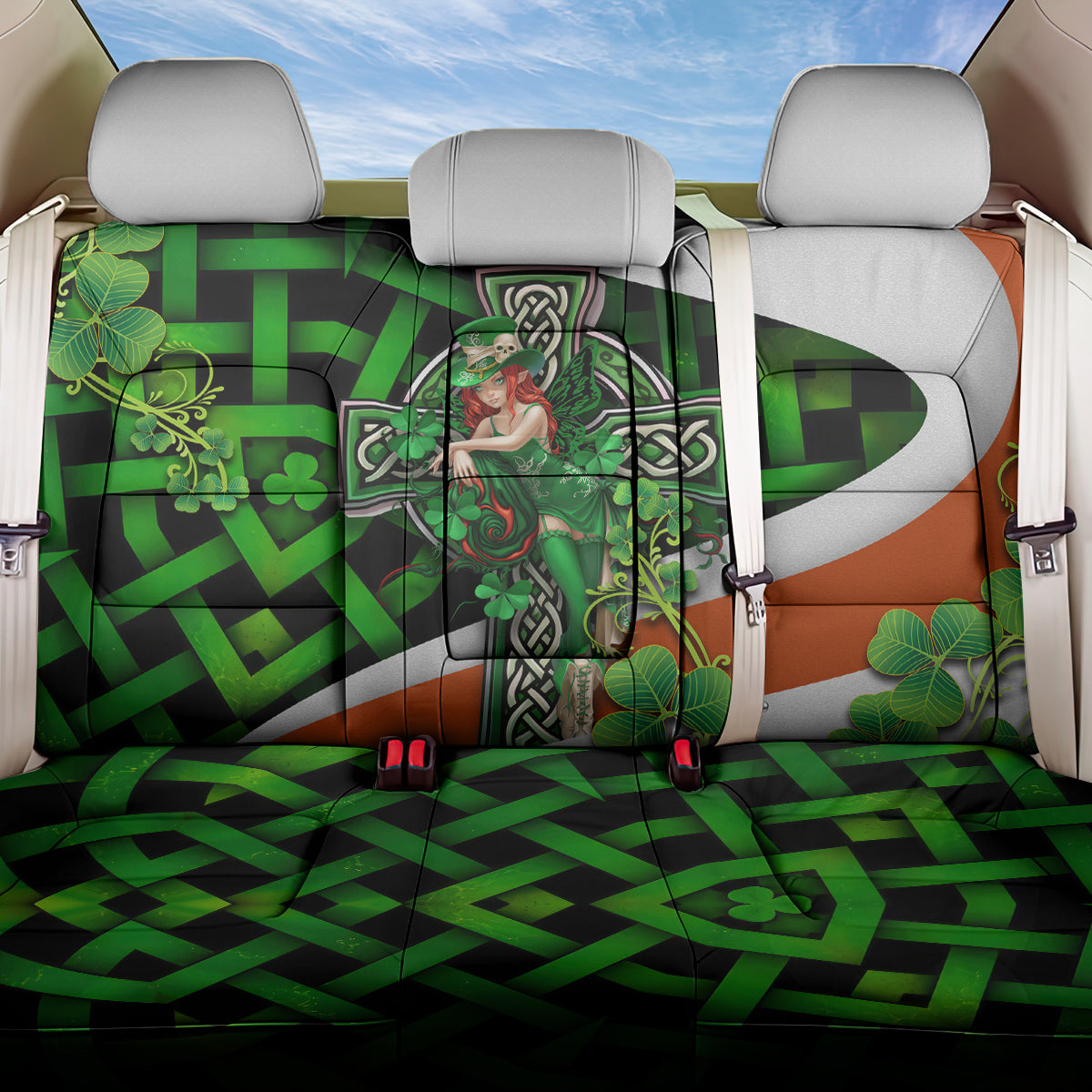 Patrick Day - Irish Cross - Lucky Girl Back Car Seat Cover - Wonder Print Shop