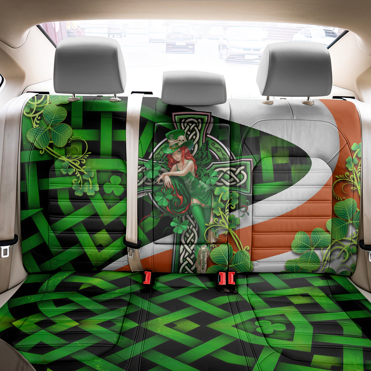 Patrick Day - Irish Cross - Lucky Girl Back Car Seat Cover - Wonder Print Shop