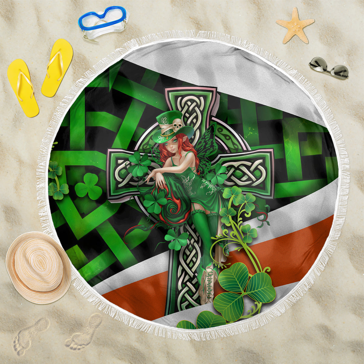 Patrick Day - Irish Cross - Lucky Girl Beach Blanket - Wonder Print Shop