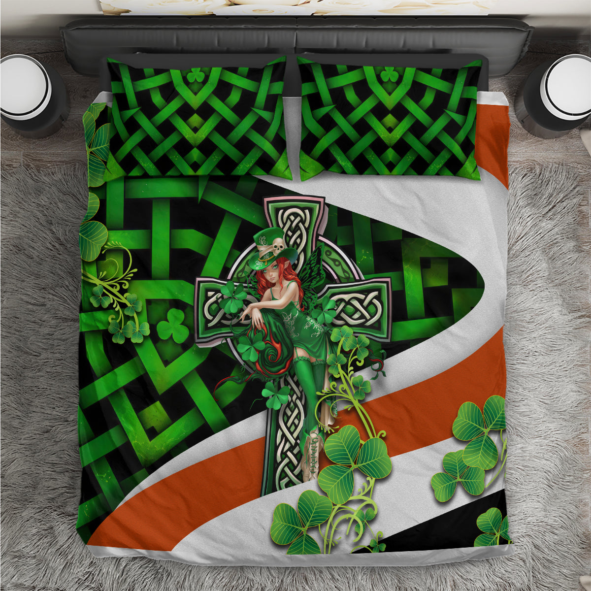 Patrick Day - Irish Cross - Lucky Girl Bedding Set - Wonder Print Shop