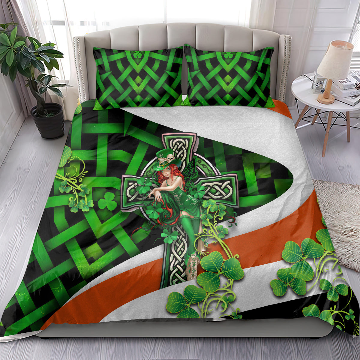 Patrick Day - Irish Cross - Lucky Girl Bedding Set - Wonder Print Shop