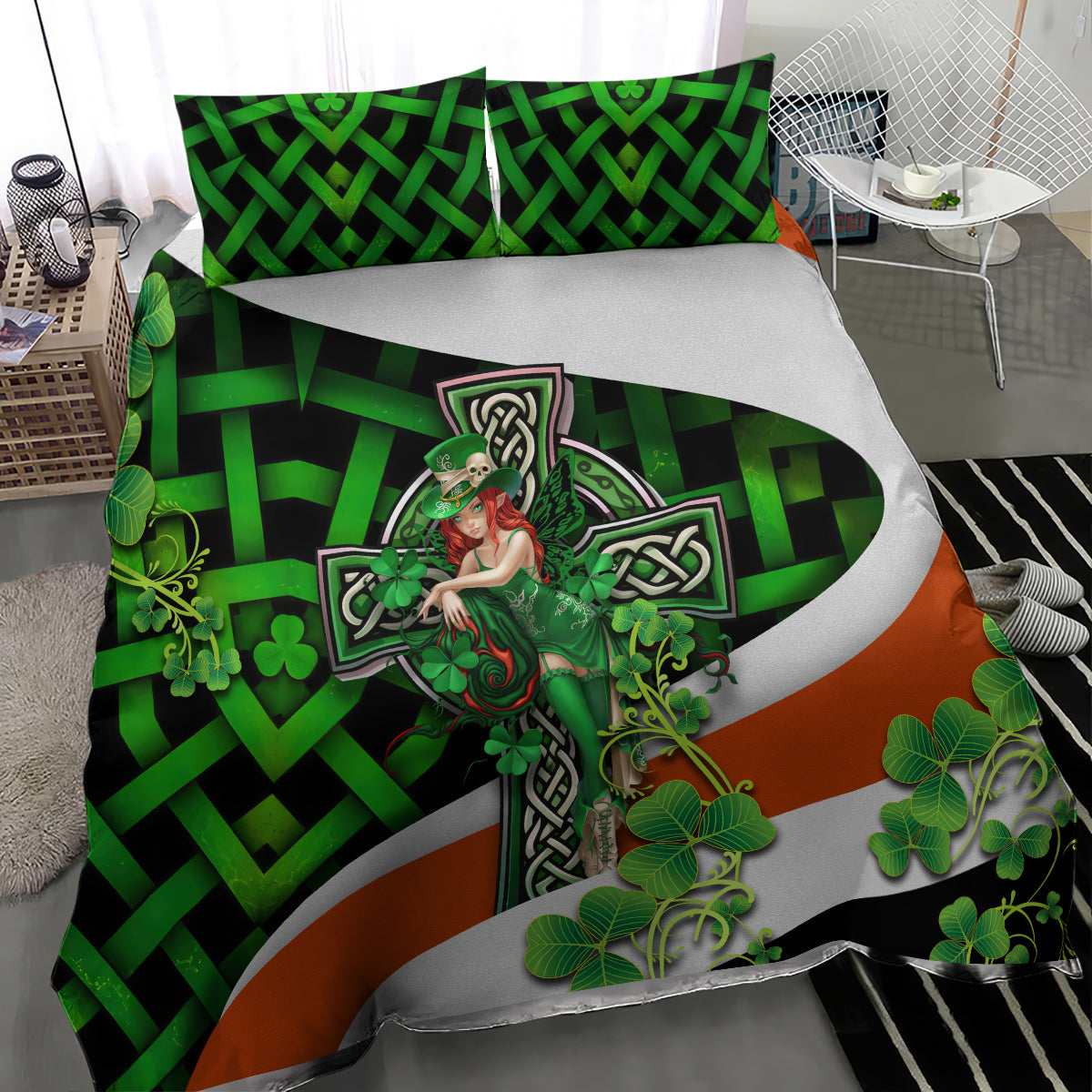 Patrick Day - Irish Cross - Lucky Girl Bedding Set - Wonder Print Shop