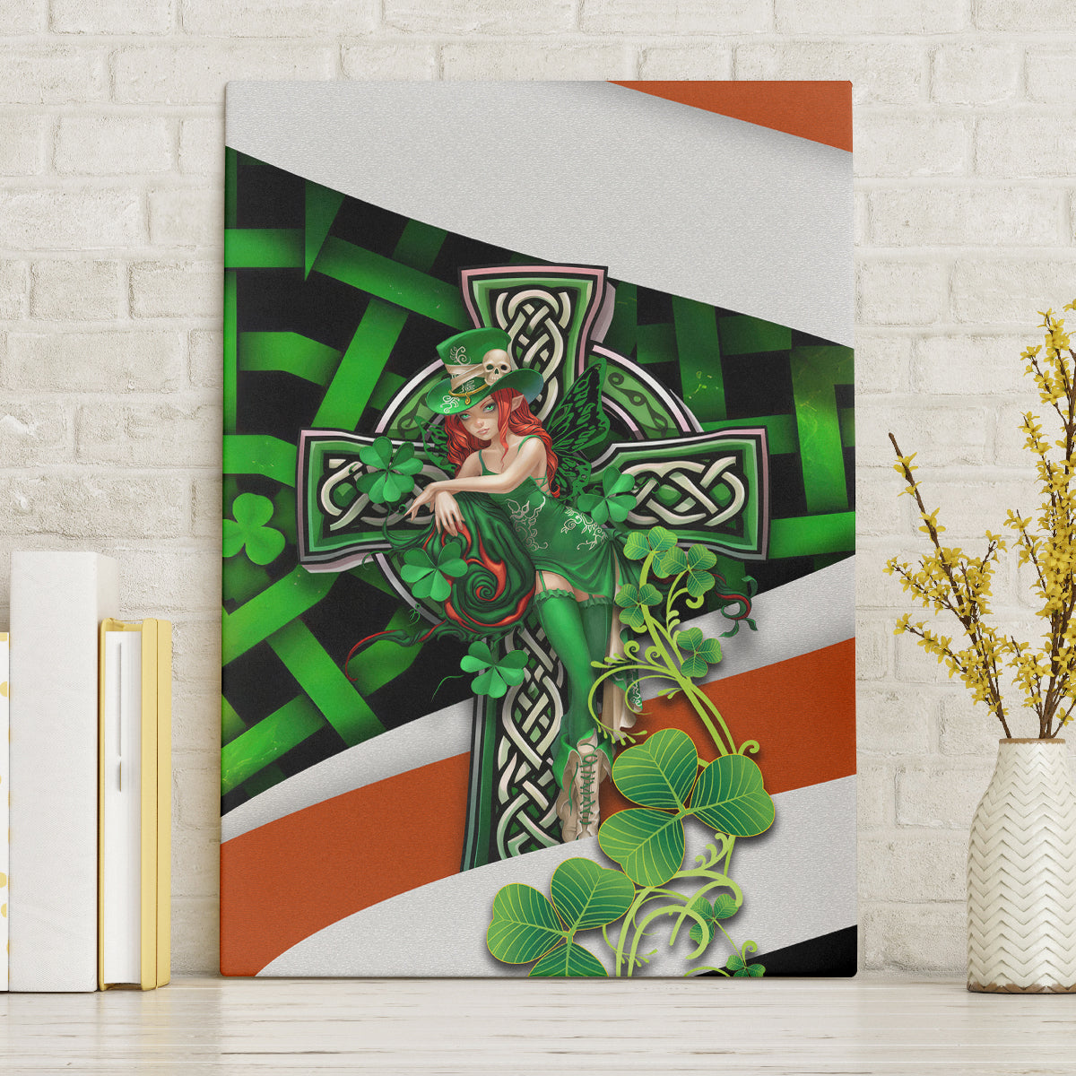 Patrick Day - Irish Cross - Lucky Girl Canvas Wall Art - Wonder Print Shop