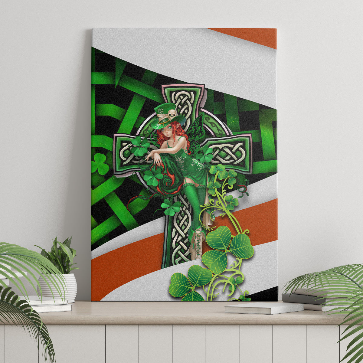 Patrick Day - Irish Cross - Lucky Girl Canvas Wall Art - Wonder Print Shop