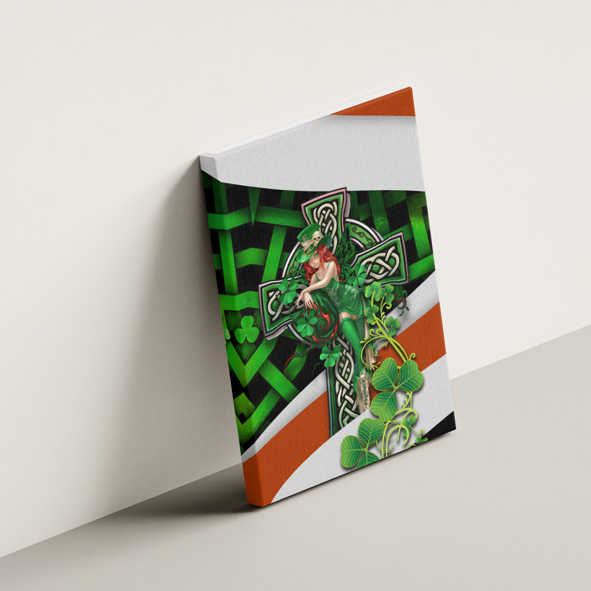 Patrick Day - Irish Cross - Lucky Girl Canvas Wall Art - Wonder Print Shop
