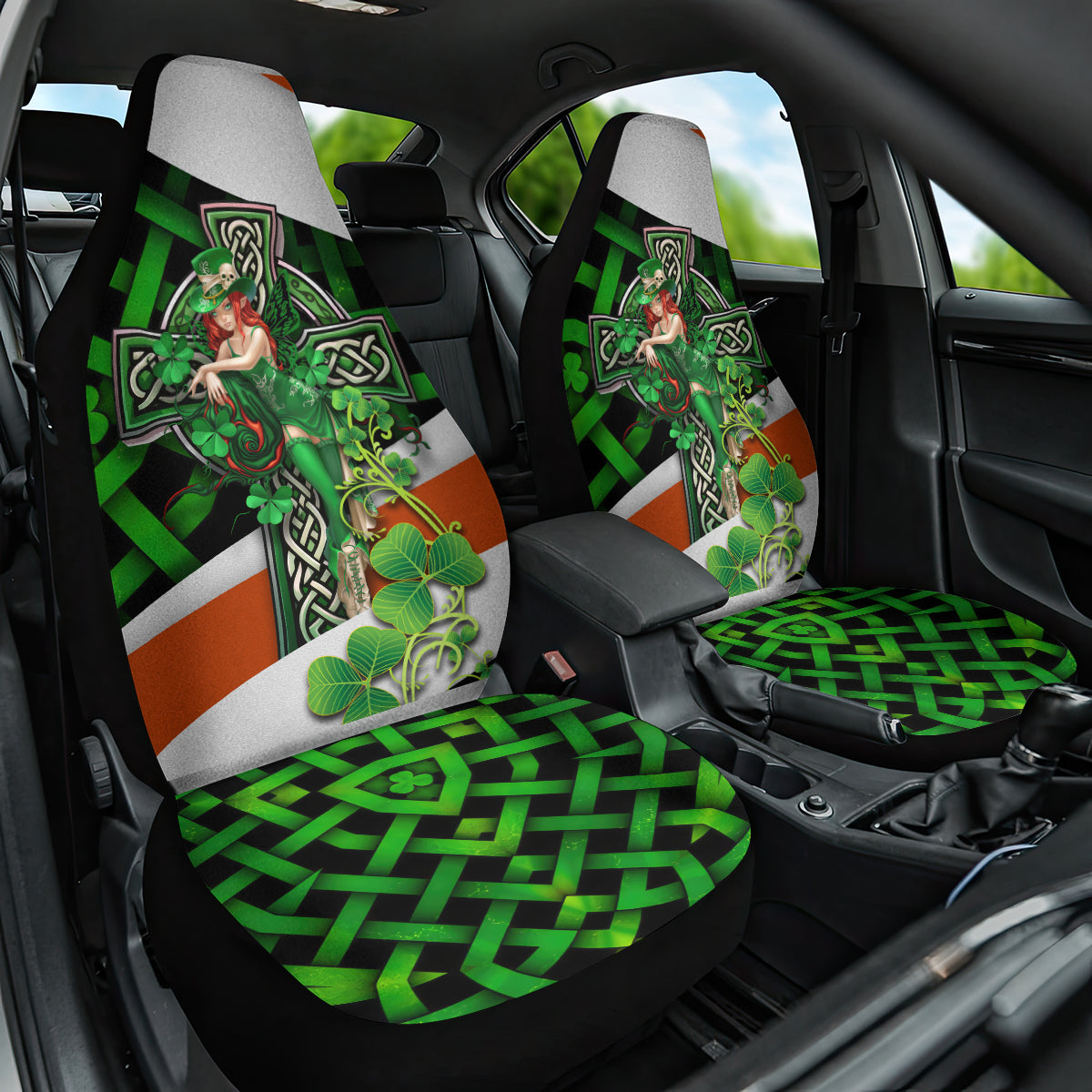 Patrick Day - Irish Cross - Lucky Girl Car Seat Cover - Wonder Print Shop