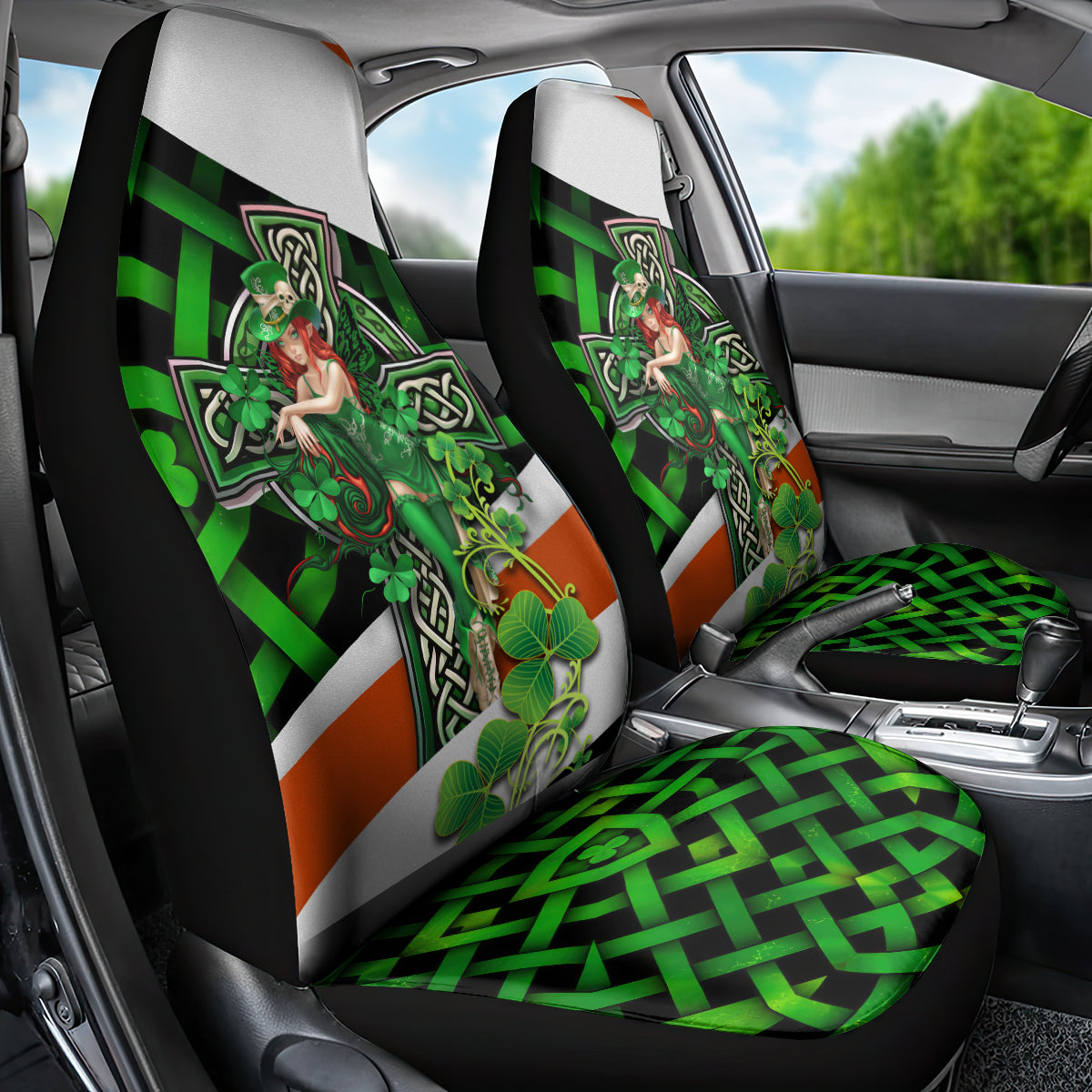 Patrick Day - Irish Cross - Lucky Girl Car Seat Cover - Wonder Print Shop