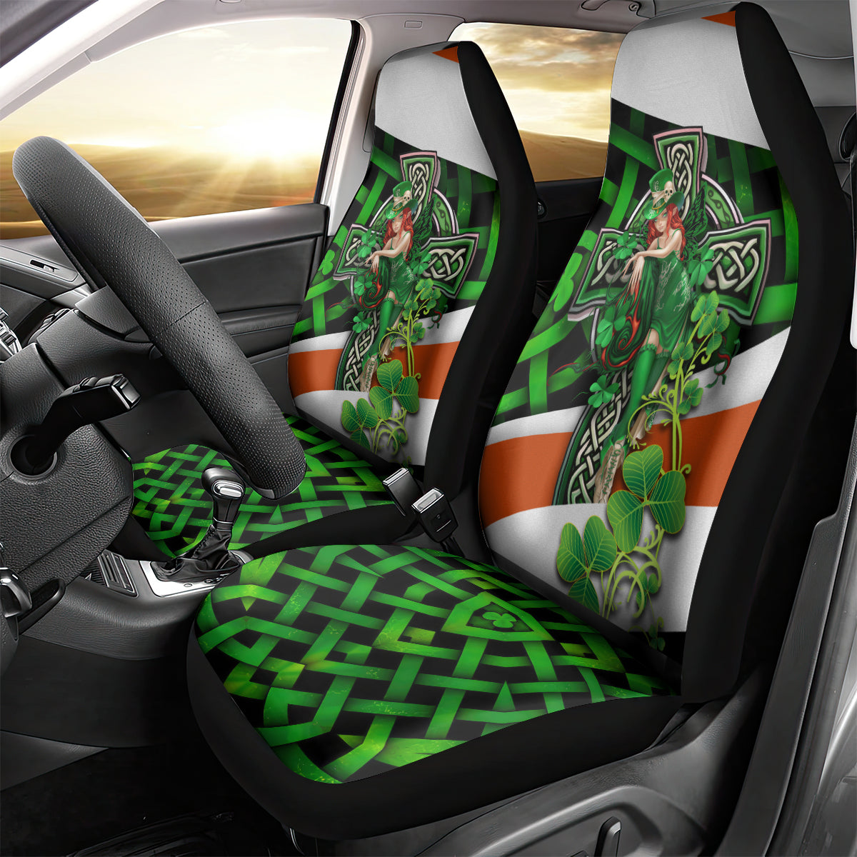 Patrick Day - Irish Cross - Lucky Girl Car Seat Cover - Wonder Print Shop