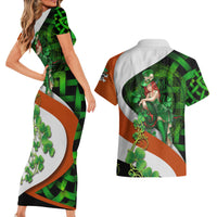 Patrick Day - Irish Cross - Lucky Girl Couples Matching Short Sleeve Bodycon Dress and Hawaiian Shirt - Wonder Print Shop