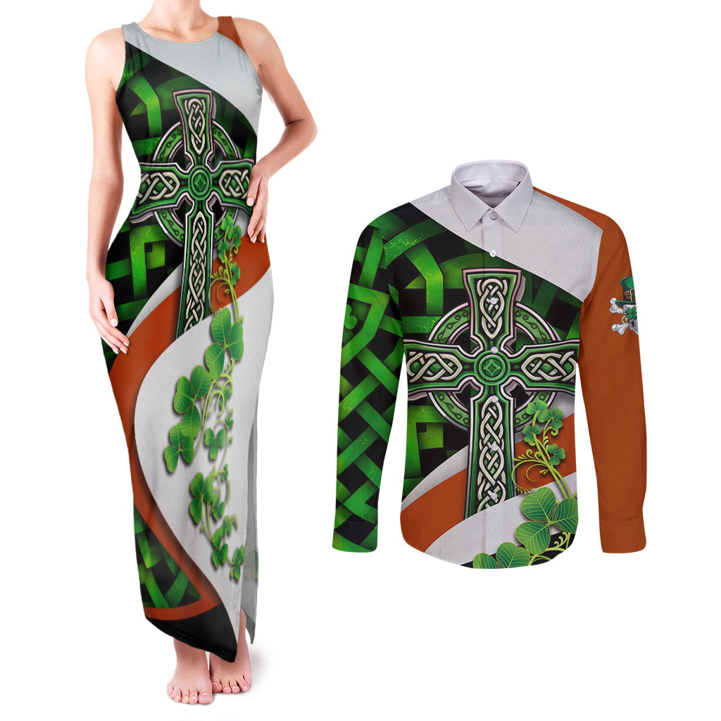 Patrick Day - Irish Cross - Lucky Girl Couples Matching Tank Maxi Dress and Long Sleeve Button Shirt - Wonder Print Shop