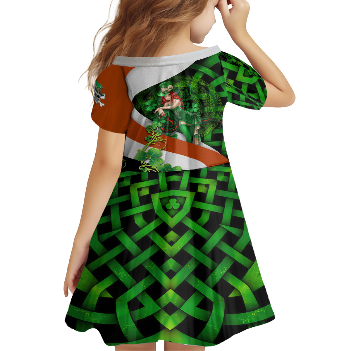 Patrick Day - Irish Cross - Lucky Girl Family Matching Long Sleeve Bodycon Dress and Hawaiian Shirt - Wonder Print Shop