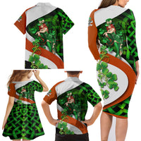 Patrick Day - Irish Cross - Lucky Girl Family Matching Long Sleeve Bodycon Dress and Hawaiian Shirt - Wonder Print Shop
