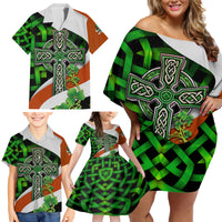 Patrick Day - Irish Cross - Lucky Girl Family Matching Off Shoulder Short Dress and Hawaiian Shirt - Wonder Print Shop
