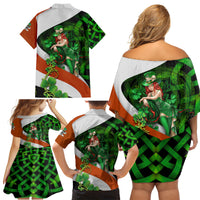 Patrick Day - Irish Cross - Lucky Girl Family Matching Off Shoulder Short Dress and Hawaiian Shirt - Wonder Print Shop
