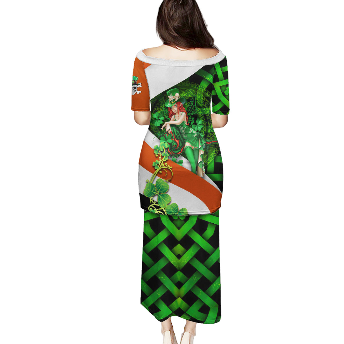 Patrick Day - Irish Cross - Lucky Girl Family Matching Puletasi and Hawaiian Shirt - Wonder Print Shop