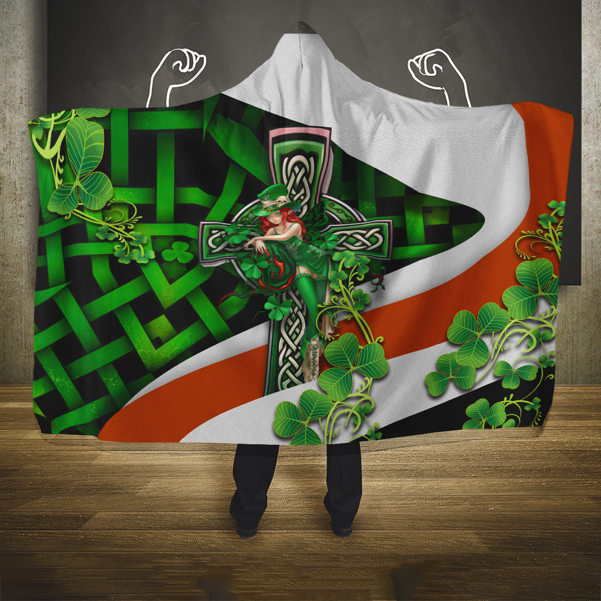 Patrick Day - Irish Cross - Lucky Girl Hooded Blanket