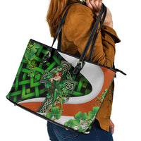 Patrick Day - Irish Cross - Lucky Girl Leather Tote Bag - Wonder Print Shop