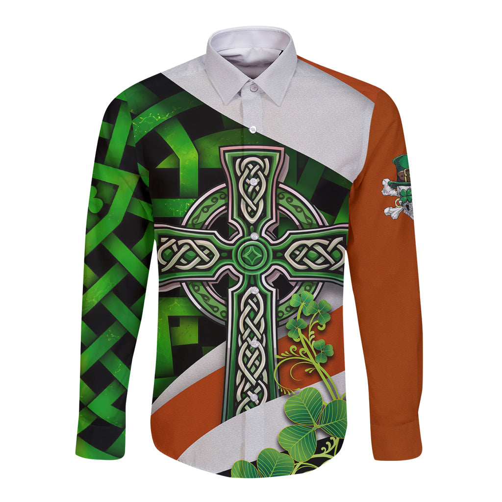 Patrick Day - Irish Cross - Lucky Girl Long Sleeve Button Shirt - Wonder Print Shop