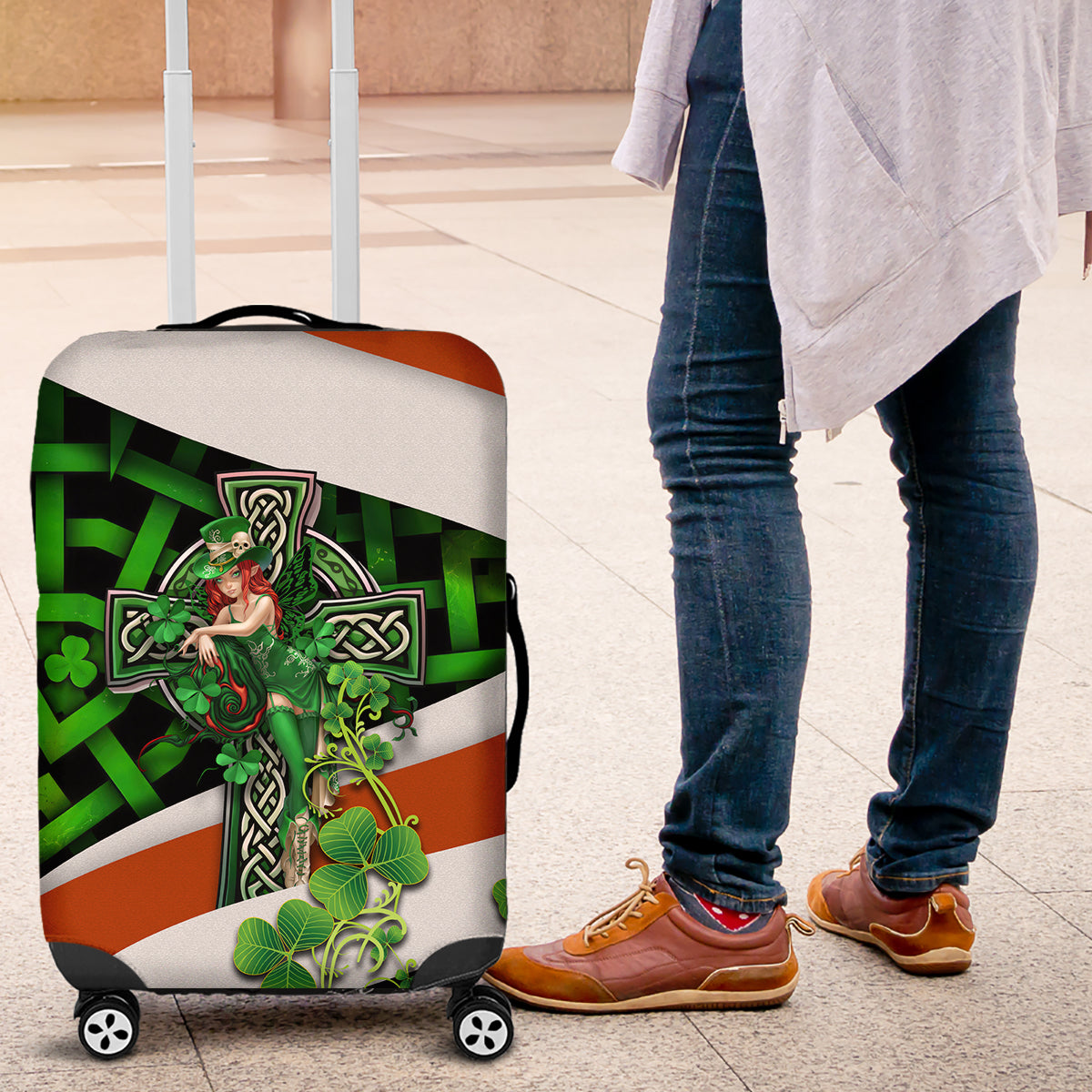 Patrick Day - Irish Cross - Lucky Girl Luggage Cover - Wonder Print Shop