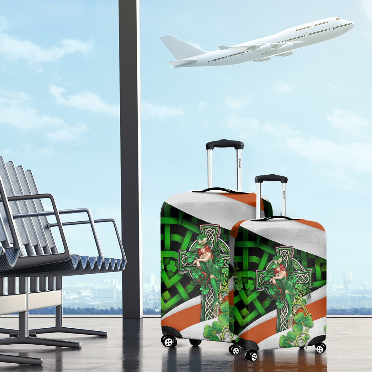 Patrick Day - Irish Cross - Lucky Girl Luggage Cover - Wonder Print Shop