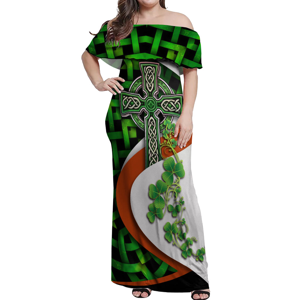 Patrick Day - Irish Cross - Lucky Girl Off Shoulder Maxi Dress - Wonder Print Shop