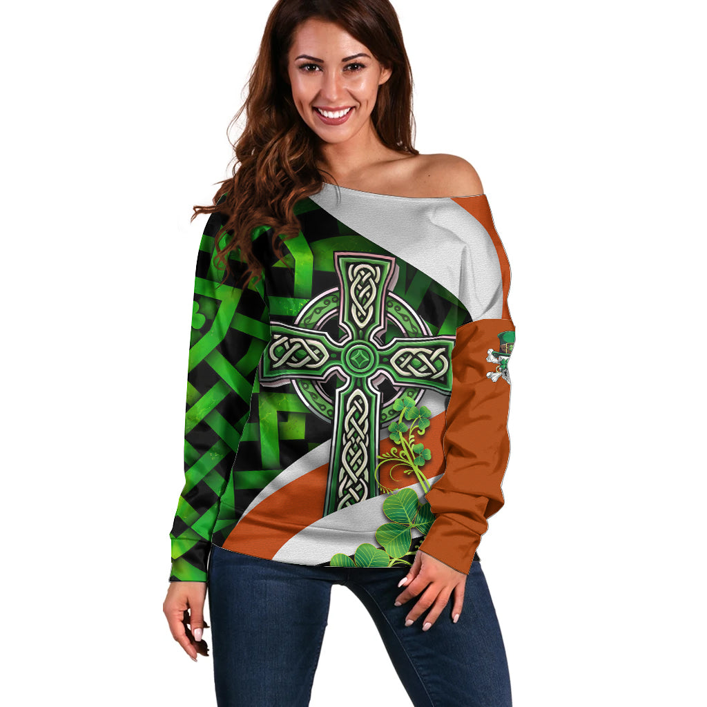 Patrick Day - Irish Cross - Lucky Girl Off Shoulder Sweater - Wonder Print Shop