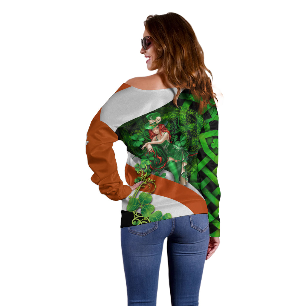 Patrick Day - Irish Cross - Lucky Girl Off Shoulder Sweater - Wonder Print Shop