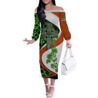 Patrick Day - Irish Cross - Lucky Girl Off The Shoulder Long Sleeve Dress - Wonder Print Shop