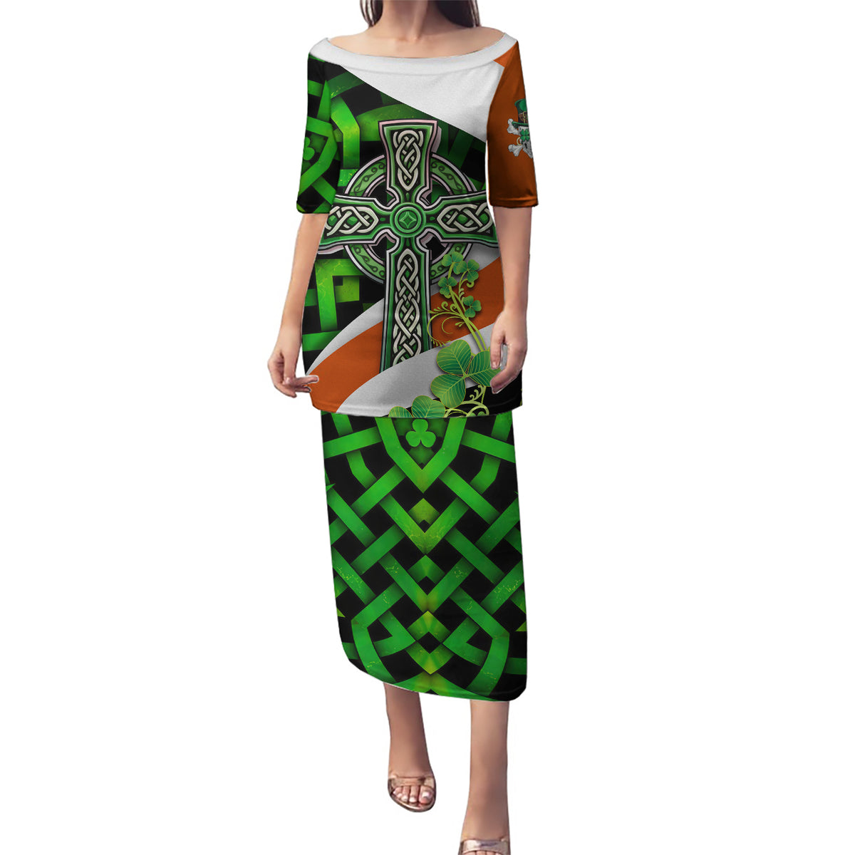 Patrick Day - Irish Cross - Lucky Girl Puletasi - Wonder Print Shop