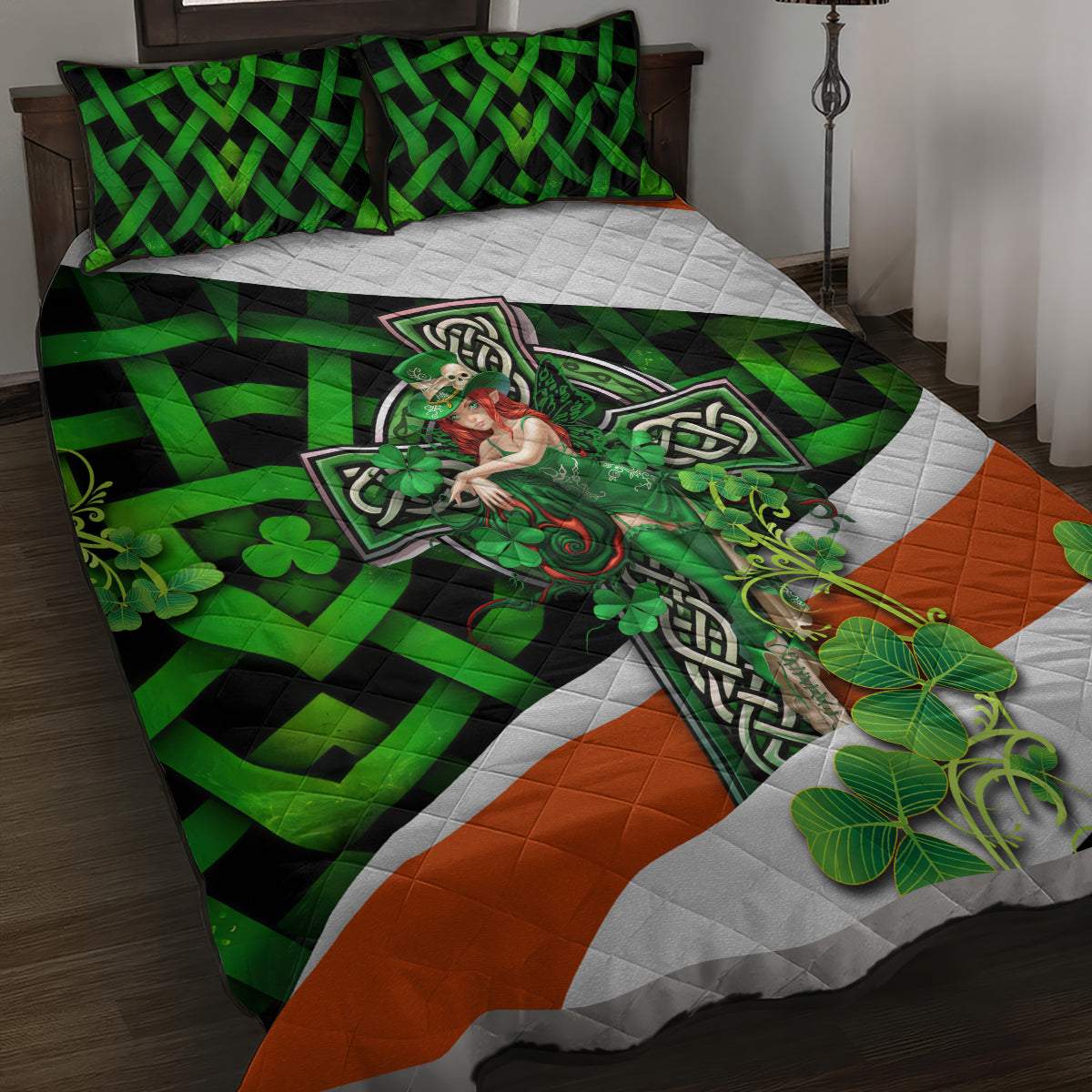 Patrick Day - Irish Cross - Lucky Girl Quilt Bed Set - Wonder Print Shop