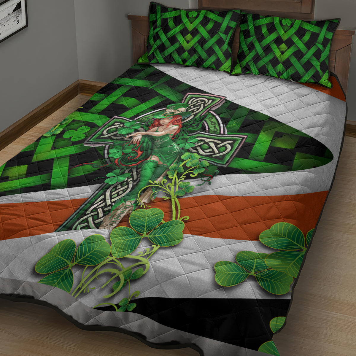 Patrick Day - Irish Cross - Lucky Girl Quilt Bed Set - Wonder Print Shop