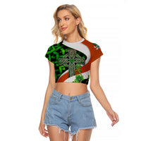 Patrick Day - Irish Cross - Lucky Girl Raglan Cropped T Shirt - Wonder Print Shop