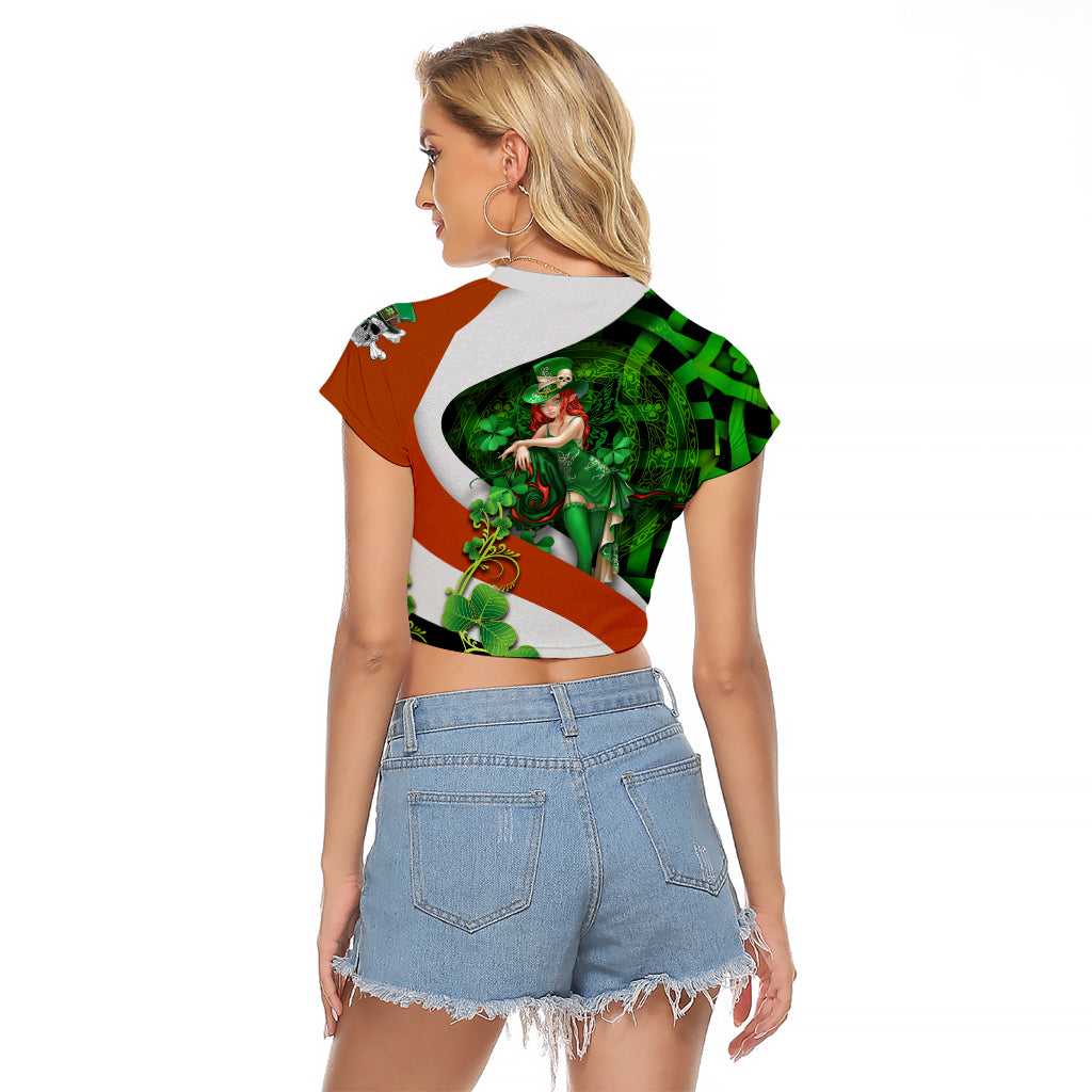 Patrick Day - Irish Cross - Lucky Girl Raglan Cropped T Shirt - Wonder Print Shop