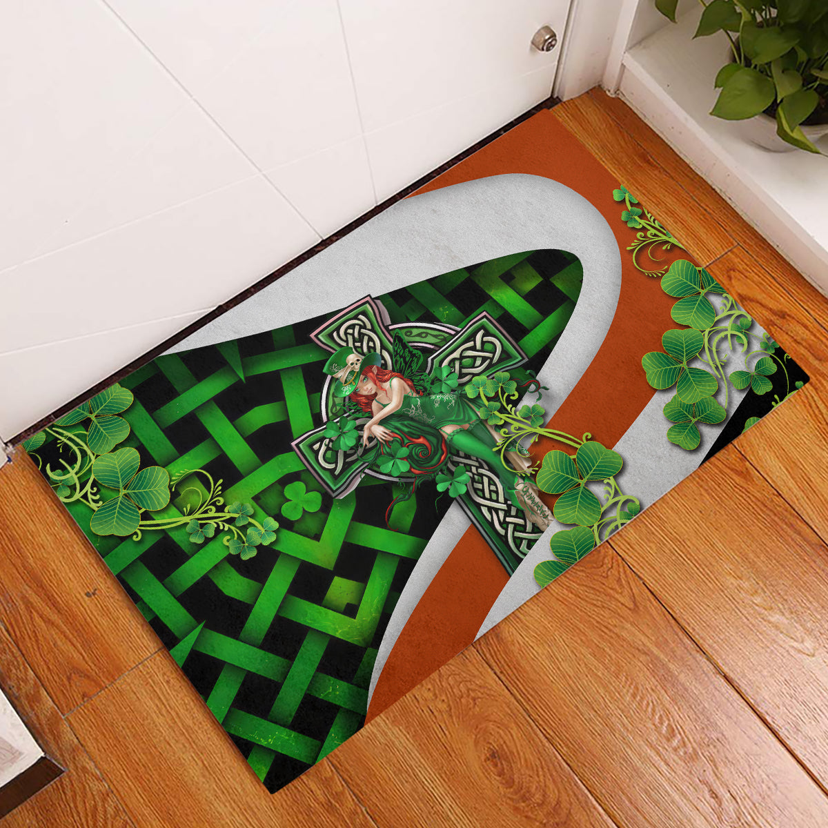 Patrick Day - Irish Cross - Lucky Girl Rubber Doormat - Wonder Print Shop