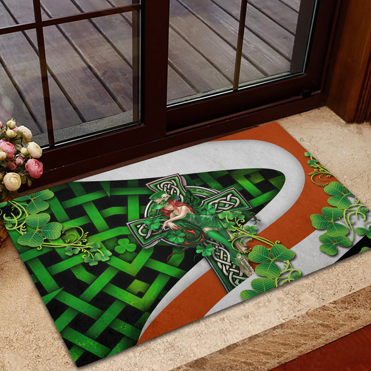 Patrick Day - Irish Cross - Lucky Girl Rubber Doormat - Wonder Print Shop