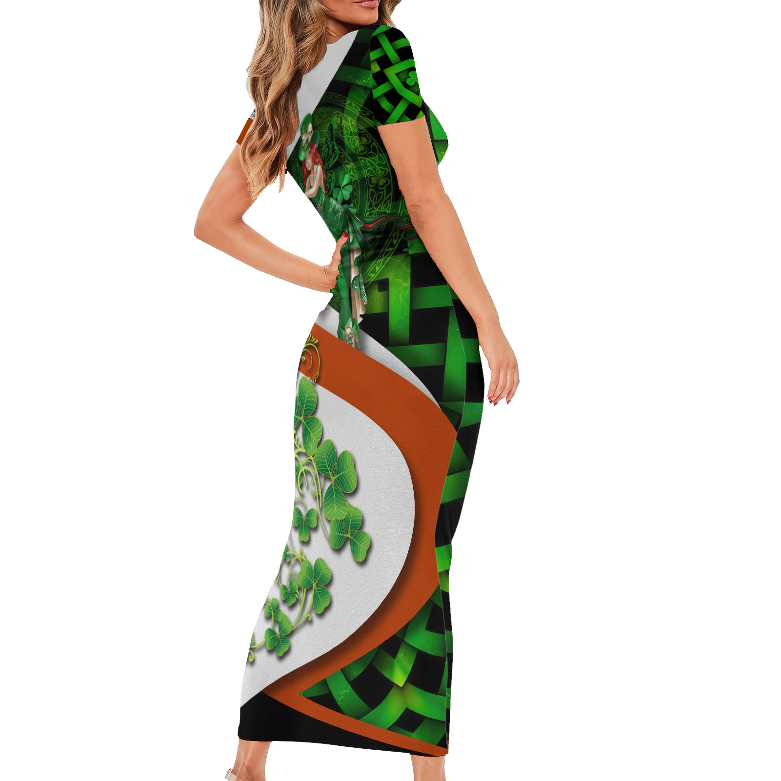 Patrick Day - Irish Cross - Lucky Girl Short Sleeve Bodycon Dress - Wonder Print Shop