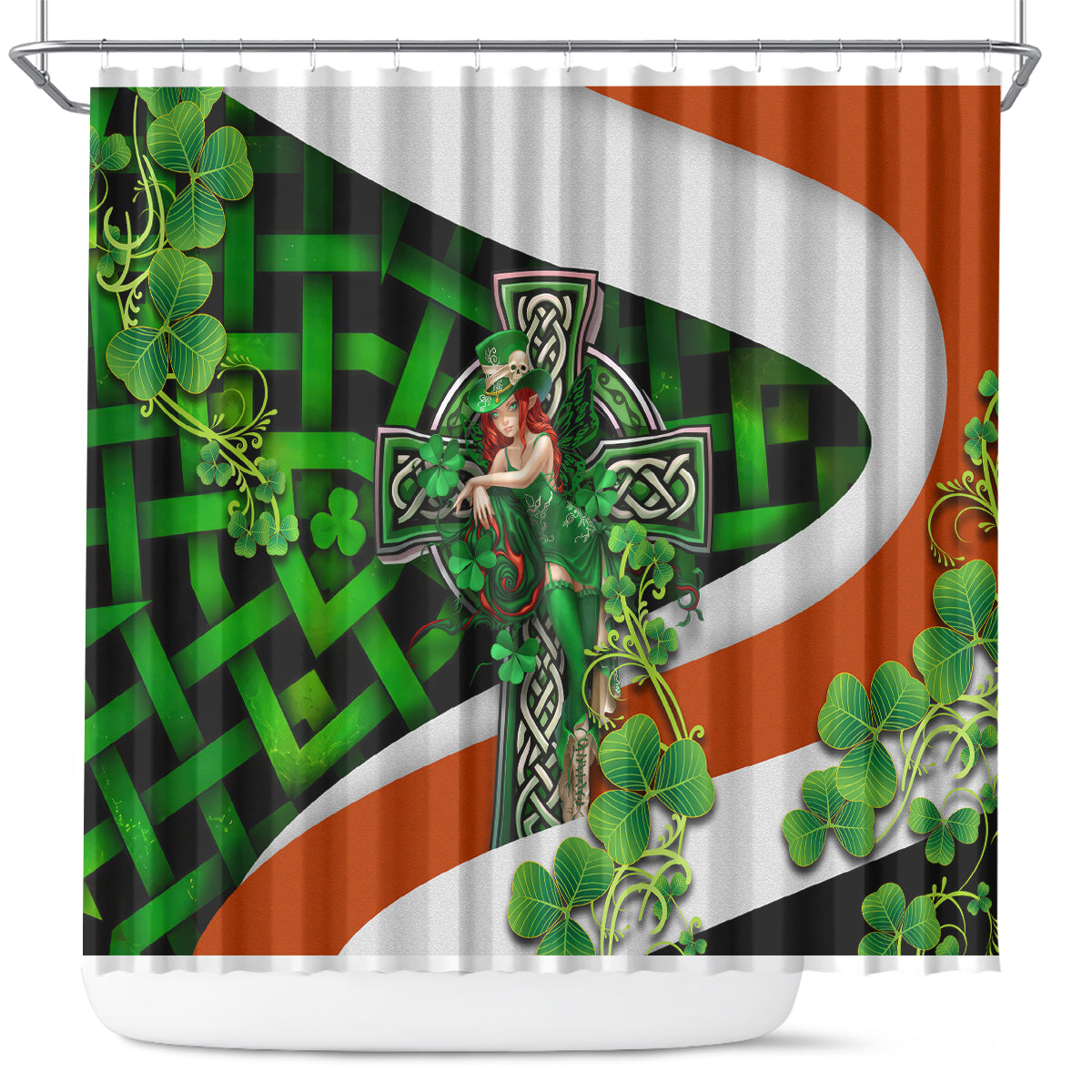 Patrick Day - Irish Cross - Lucky Girl Shower Curtain