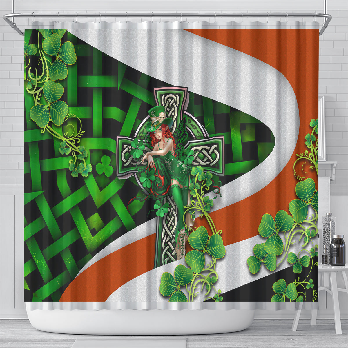 Patrick Day - Irish Cross - Lucky Girl Shower Curtain