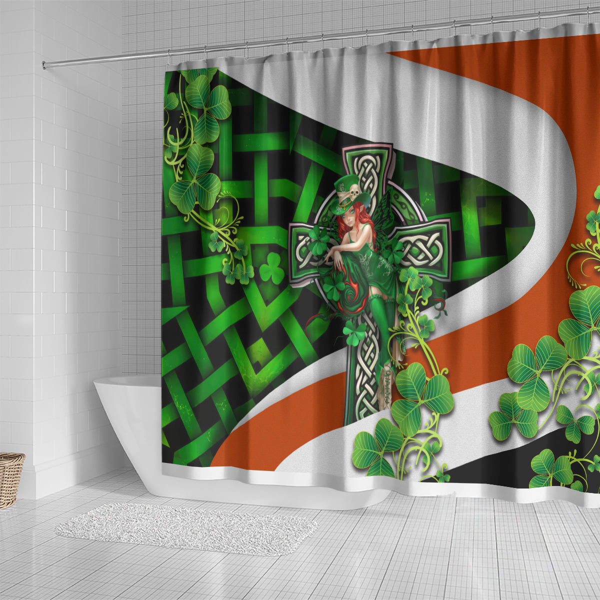 Patrick Day - Irish Cross - Lucky Girl Shower Curtain