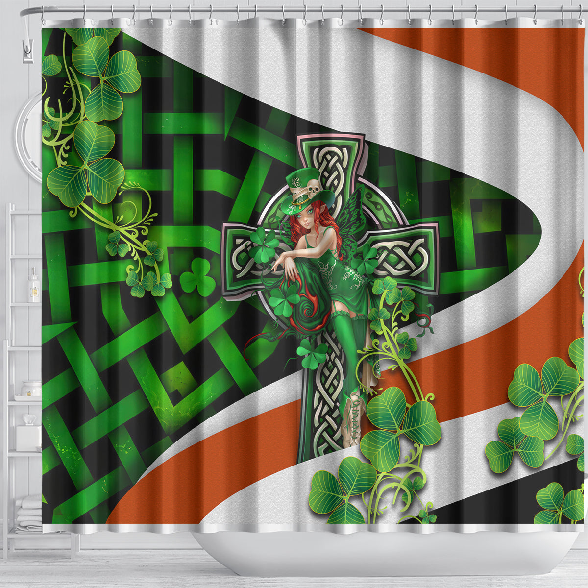 Patrick Day - Irish Cross - Lucky Girl Shower Curtain