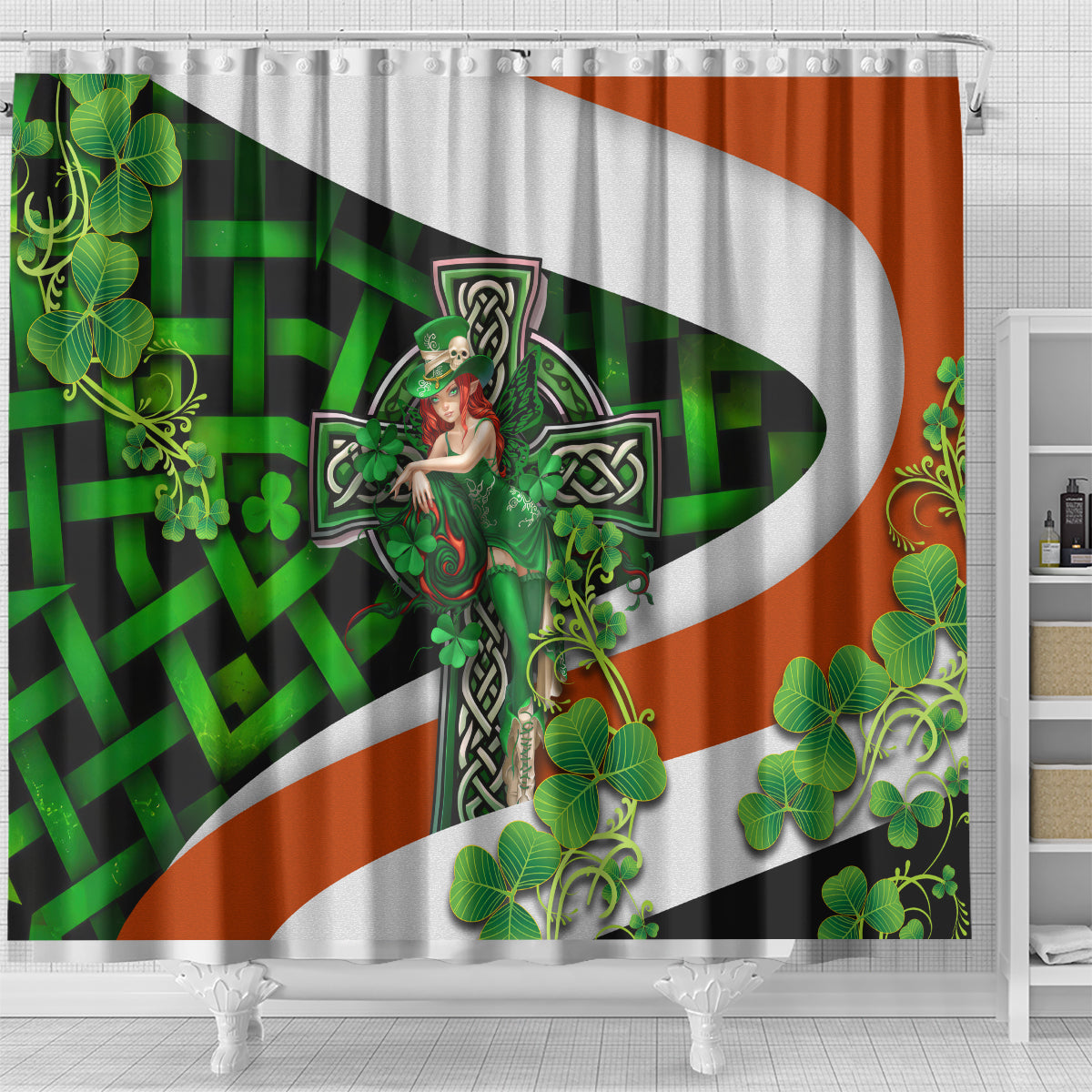 Patrick Day - Irish Cross - Lucky Girl Shower Curtain