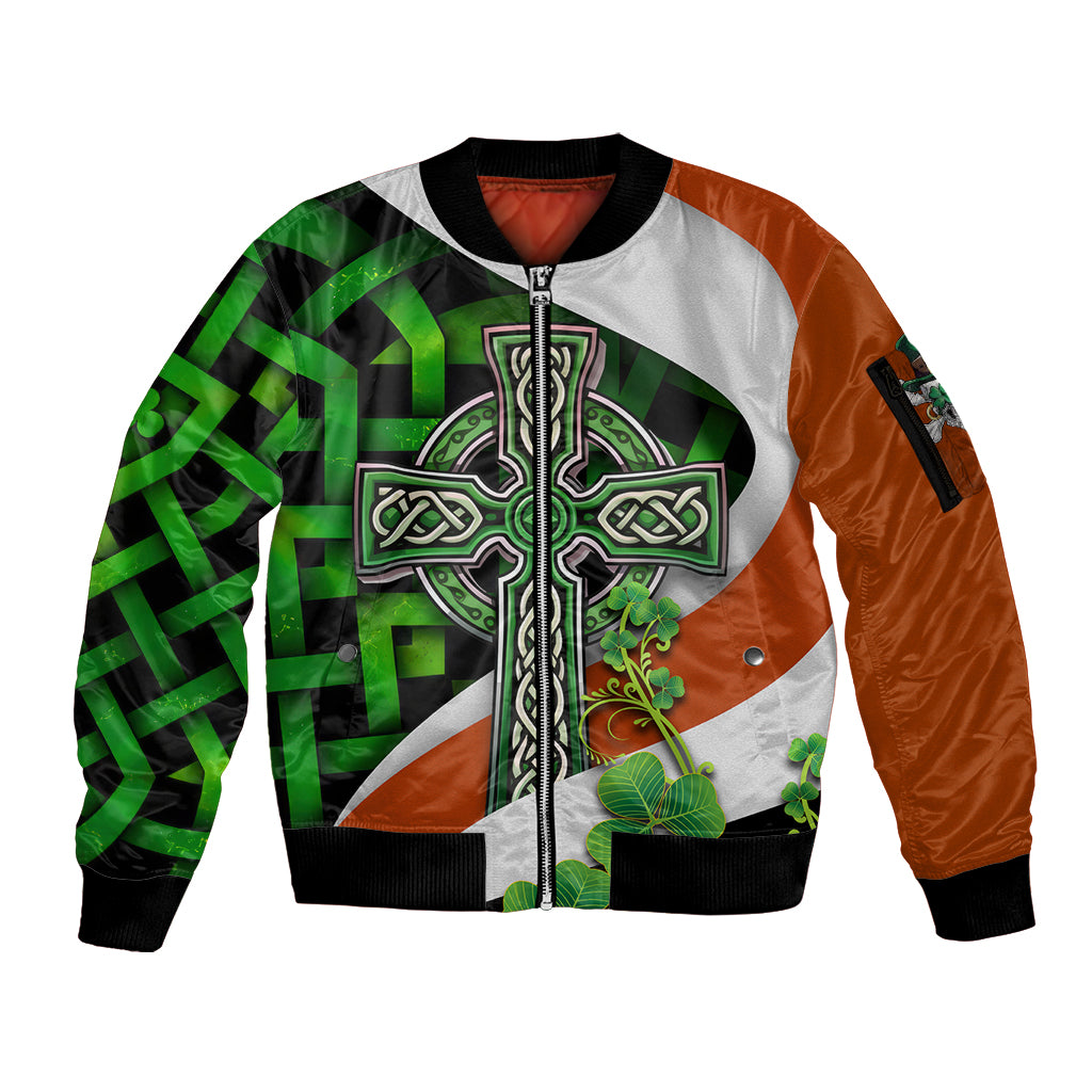 Patrick Day - Irish Cross - Lucky Girl Sleeve Zip Bomber Jacket - Wonder Print Shop