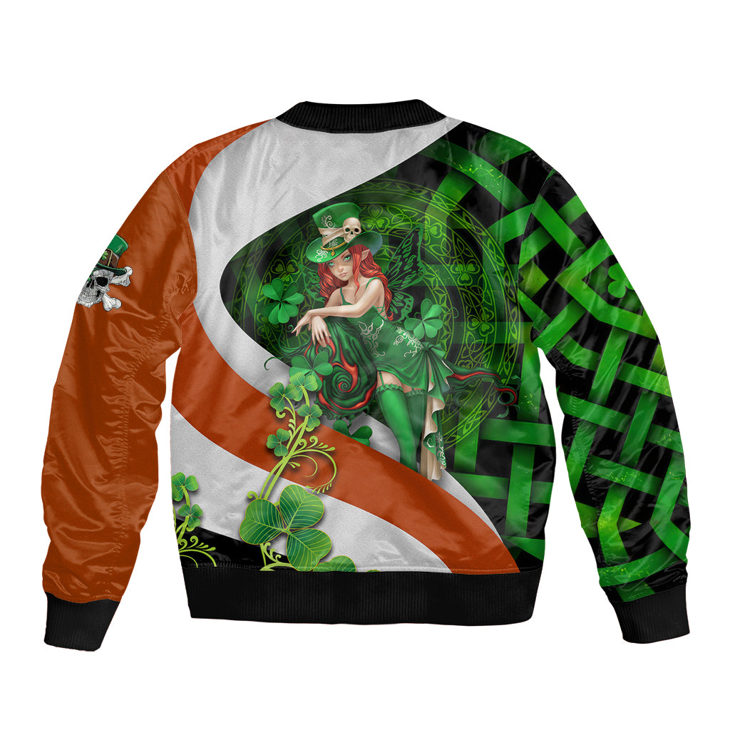 Patrick Day - Irish Cross - Lucky Girl Sleeve Zip Bomber Jacket - Wonder Print Shop