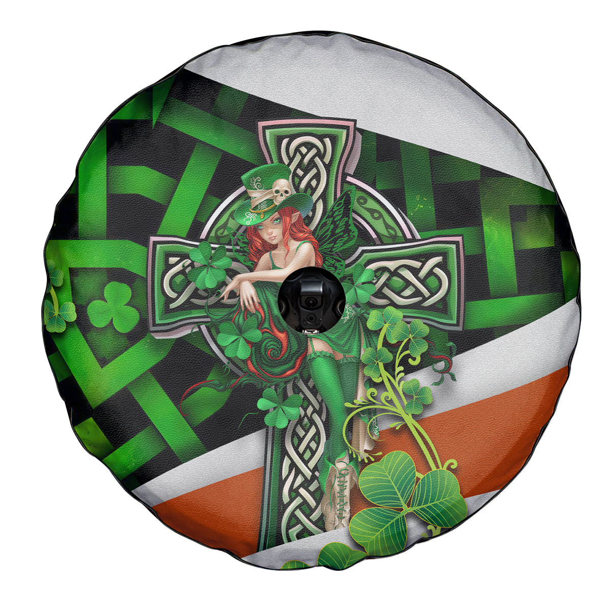 Patrick Day - Irish Cross - Lucky Girl Spare Tire Cover - Wonder Print Shop