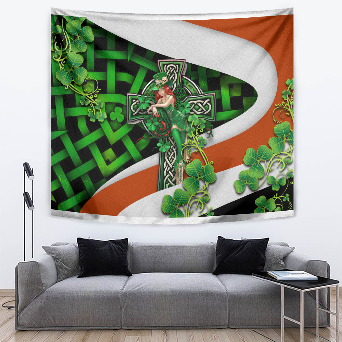 Patrick Day - Irish Cross - Lucky Girl Tapestry - Wonder Print Shop