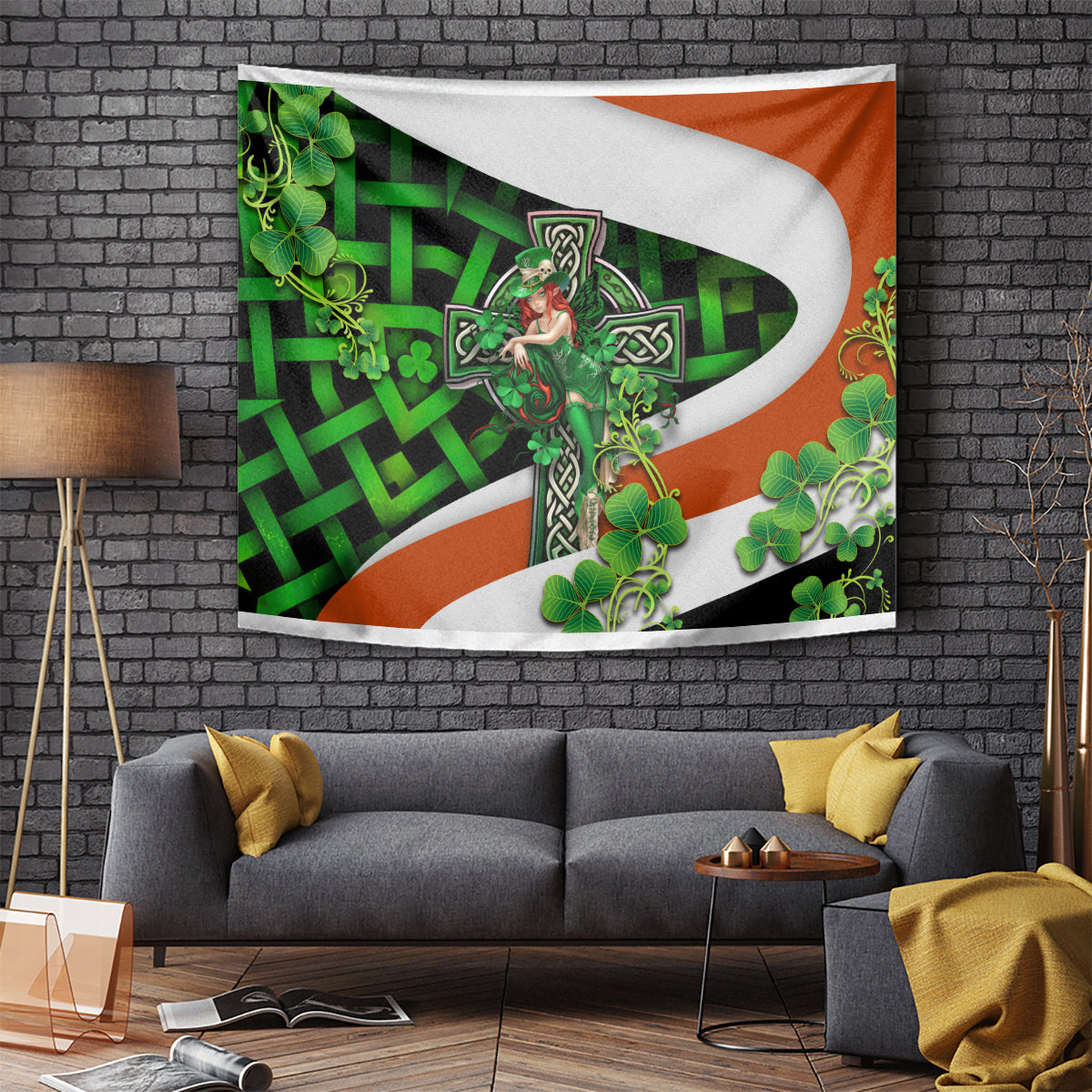 Patrick Day - Irish Cross - Lucky Girl Tapestry - Wonder Print Shop
